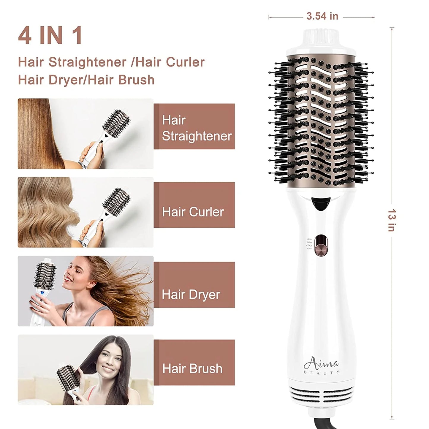 One-Step Hair Dryer & Volumizer Hot Air Brush, White Hair Dryer Brush